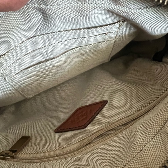 Fossil Coated Canvas Leather Trim  Chevron Campbell Triple Zip Crossbody Bag - Picture 9 of 16